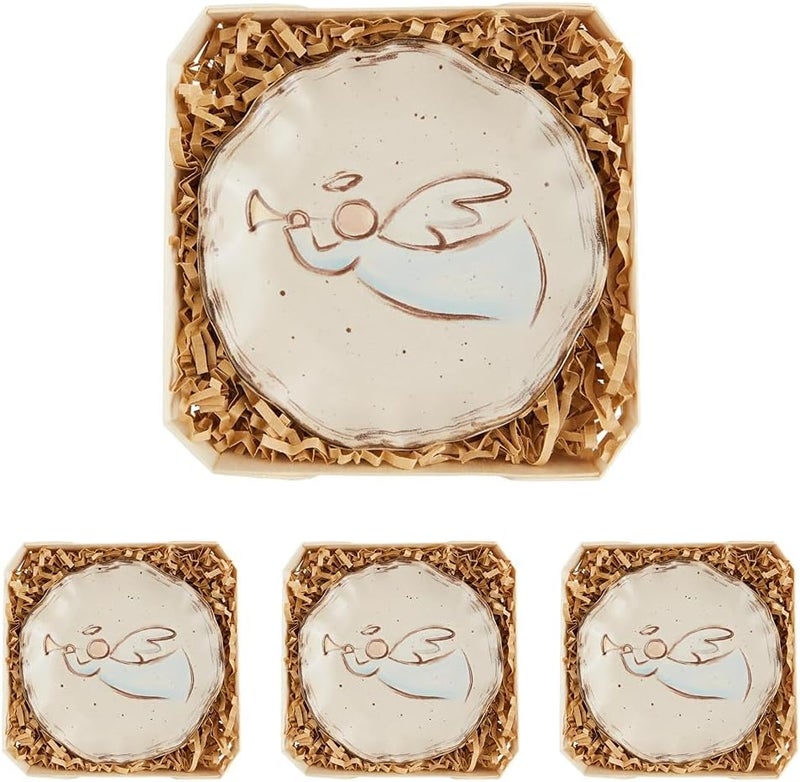 Angel Stoneware Trinket Dish Tidbit Plates, 4 1/2" dia, CREAM (Pack of 4)